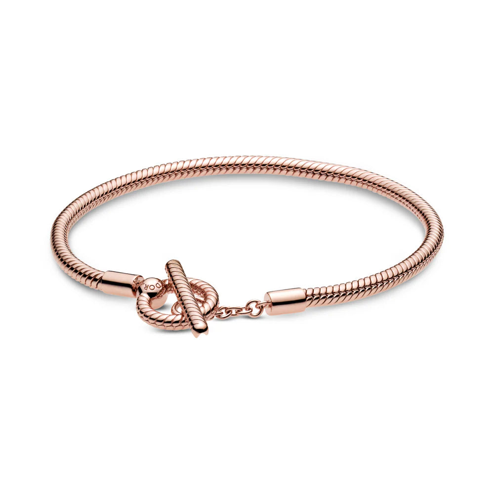Pandora Icons Snake chain 14k rose gold-plated T-bar bracelet