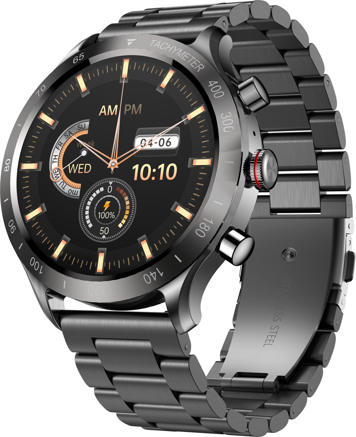 RIVERSONG Motive 9 Max 1.43" AMOLED Screen Stainless Steel Bracelet Smart Watch - SW903