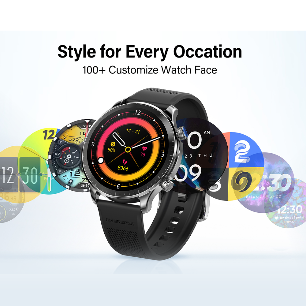 RIVERSONG Motive 9 Pro 1.43" AMOLED Screen Smart Watch - SW901-Silver/Black