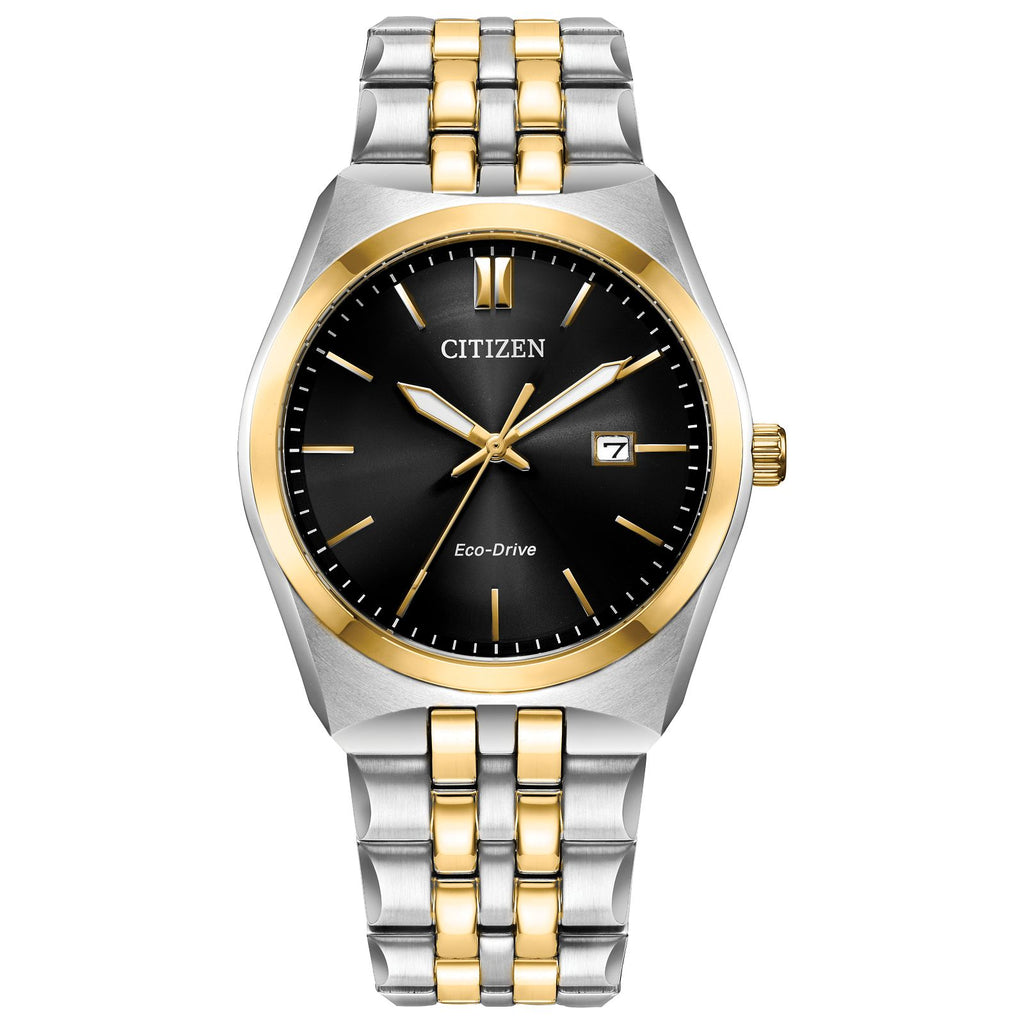Citizen Corso two-tone Eco-Drive watch with black dial and stainless steel bracelet