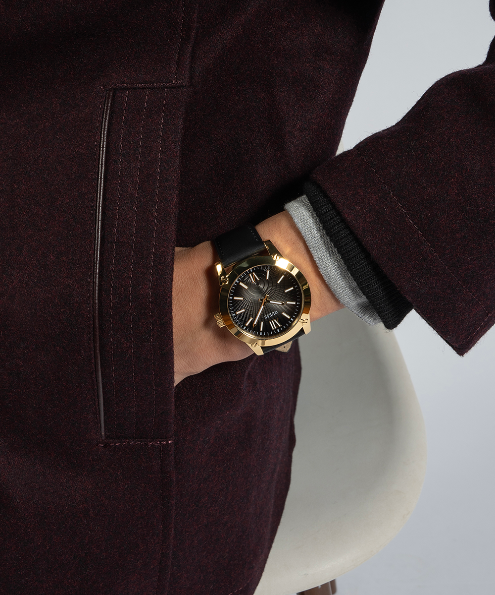 Orologio Uomo GUESS acciaio Dorato GOLD e PELLE nera GW0201G1 Orologio Uomo GUESS acciaio Dorato GOLD e PELLE nera GW0201G1
