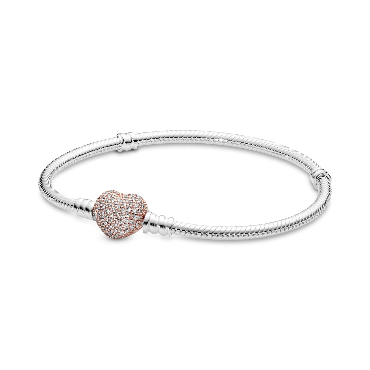 Pandora Moments Snake chain silver bracelet with 14k rose gold