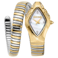 Gold and silver watch and bracelet set on a white background