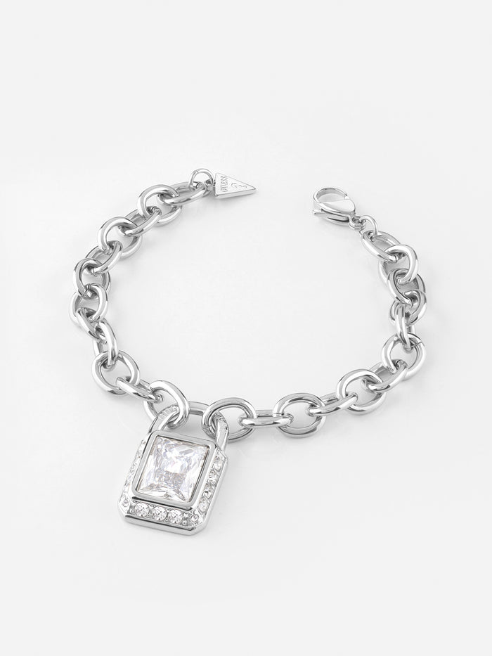 Shiny Padlock Silver-Tone Bracelet
