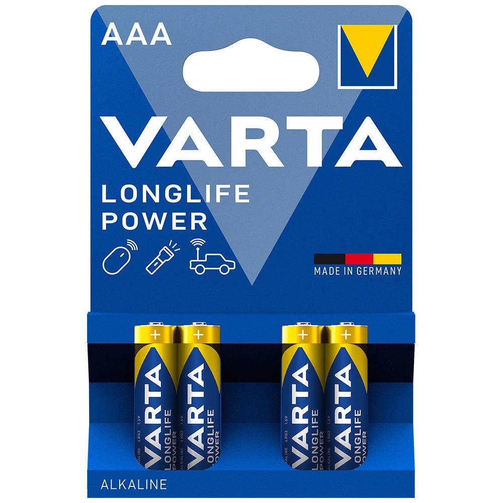 Varta AAA batteries packaging with blue and yellow design