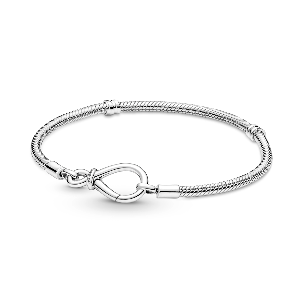 Pandora Moments Snake chain sterling silver bracelet with infinity cla ...