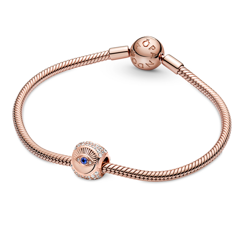 Pandora Eye, hamsa hand and feather 14k rose gold-plated charm