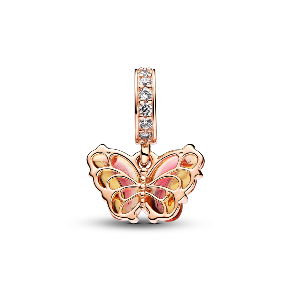 Pandora Butterfly 14k rose gold-plated dangle with bi-colour orange an ...