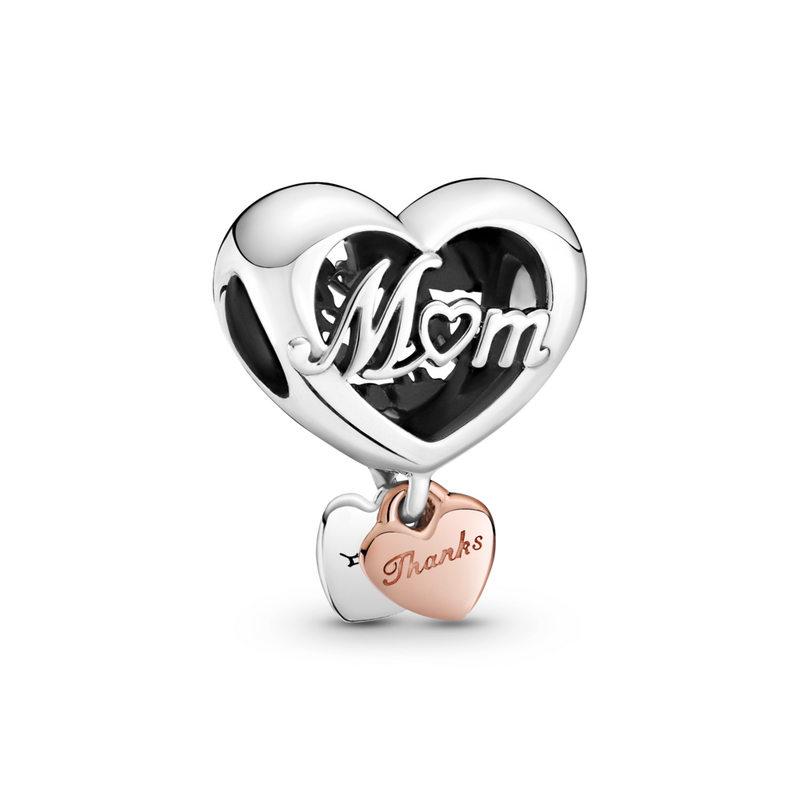 Pandora Mum and heart sterling silver and 14k rose gold-plated