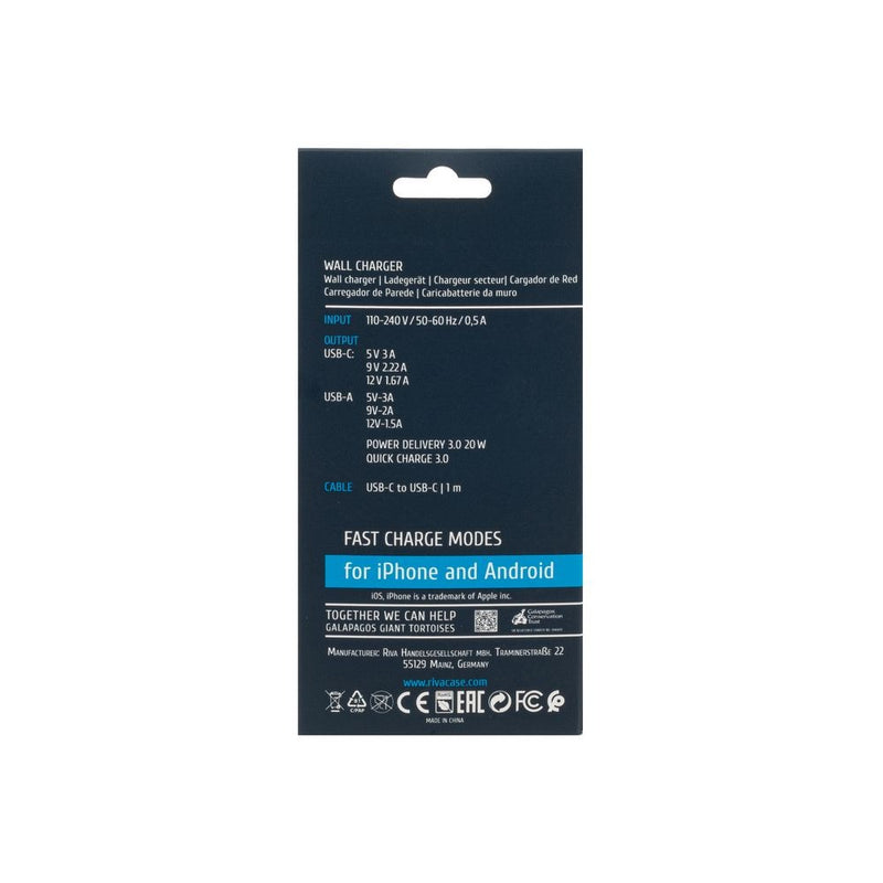 RIVACASE PS4102 WD4 EU wall charger white PD20W + QC3.0, USB-A + USB-C, with USB-C/USB-C cable