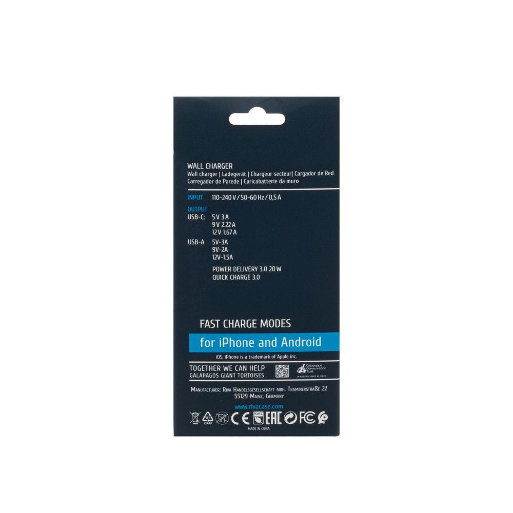 RIVACASE PS4102 W00 EU wall charger white PD20W + QC3.0, USB-A + USB-C