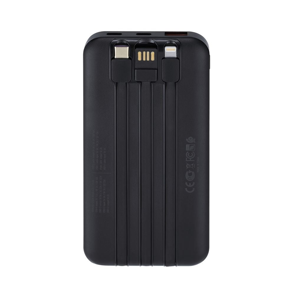RIVACASE VA2211 (10000 mAh) black, QC/PD 3 built-in cables portable battery