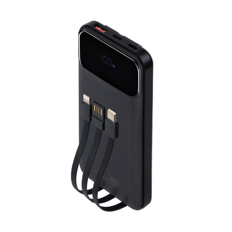RIVACASE VA2211 (10000 mAh) black, QC/PD 3 built-in cables portable battery