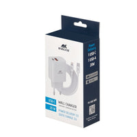 RIVACASE PS4102 WD5 EU wall charger white PD20W + QC3.0, USB-A + USB-C, with USB-C/Lightning cable