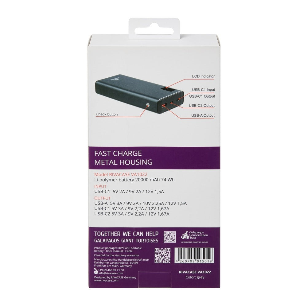 RIVACASE VA1022 (20000 mAh) QC / PD metal power bank