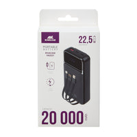 RIVACASE VA2221 (20000 mAh) black, QC/PD 3 built-in cables portable battery