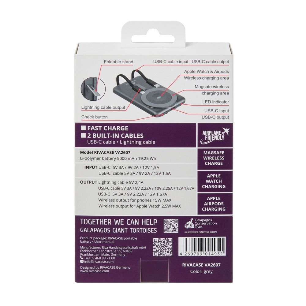 RIVACASE VA2607 (5000 mAh) Magsafe Qi WIRELESS 15W + QC/PD20W + iWatch charger power bank