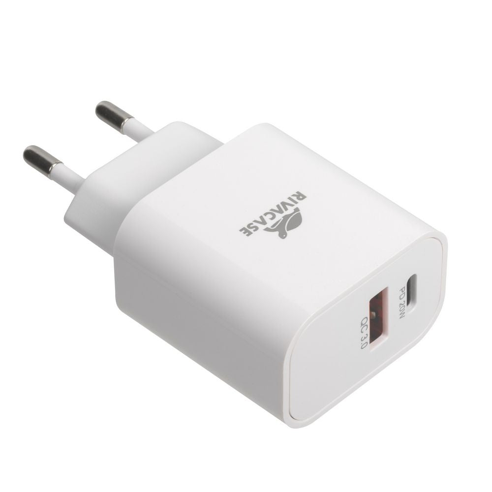 RIVACASE PS4102 WD5 EU wall charger white PD20W + QC3.0, USB-A + USB-C, with USB-C/Lightning cable