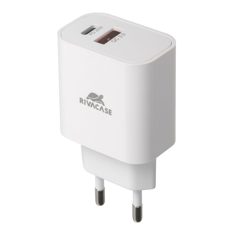 RIVACASE PS4102 WD5 EU wall charger white PD20W + QC3.0, USB-A + USB-C, with USB-C/Lightning cable