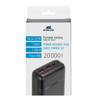 RIVACASE VA2102 (20000 mAh) black, QC/PD 22.5W portable battery