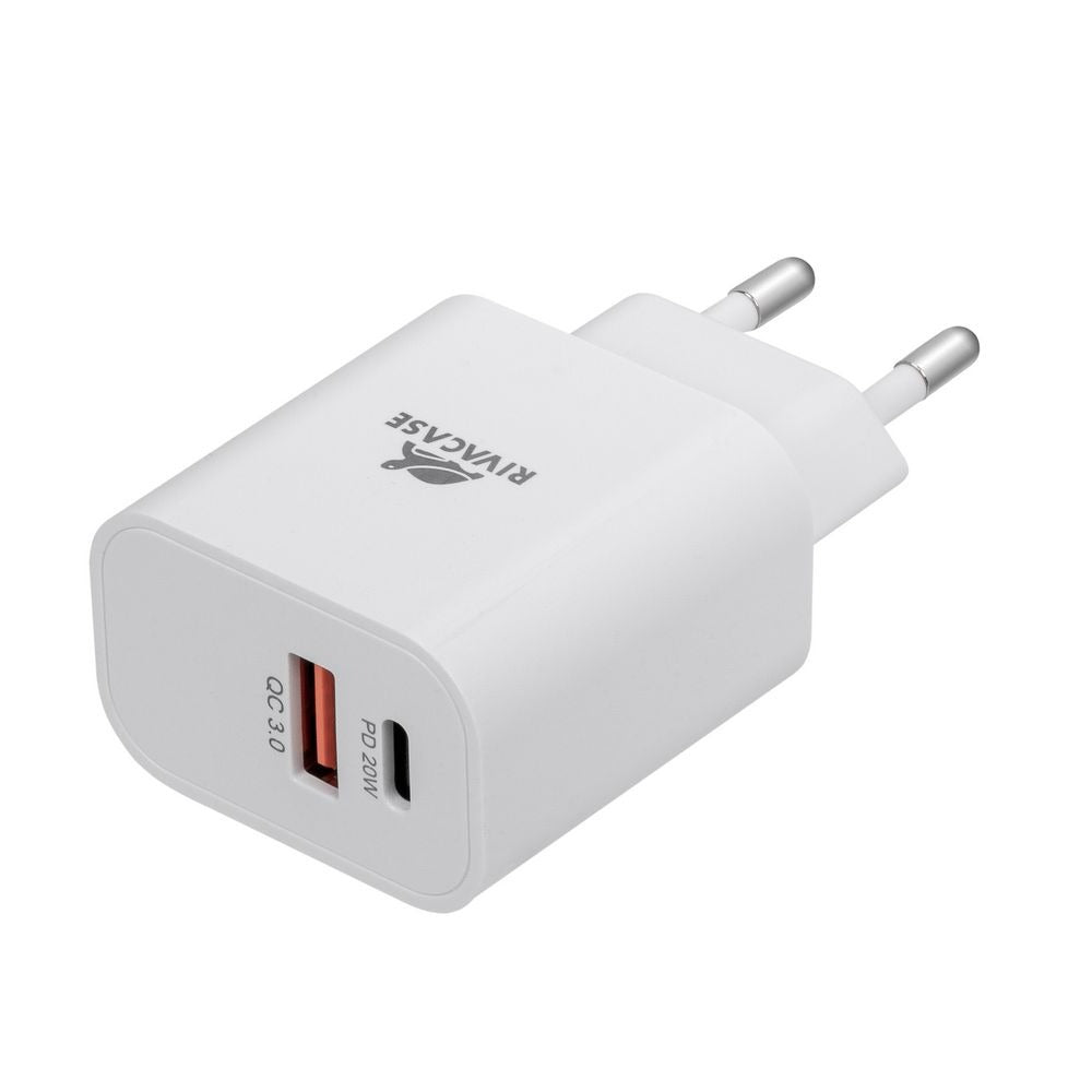 RIVACASE PS4102 WD5 EU wall charger white PD20W + QC3.0, USB-A + USB-C, with USB-C/Lightning cable