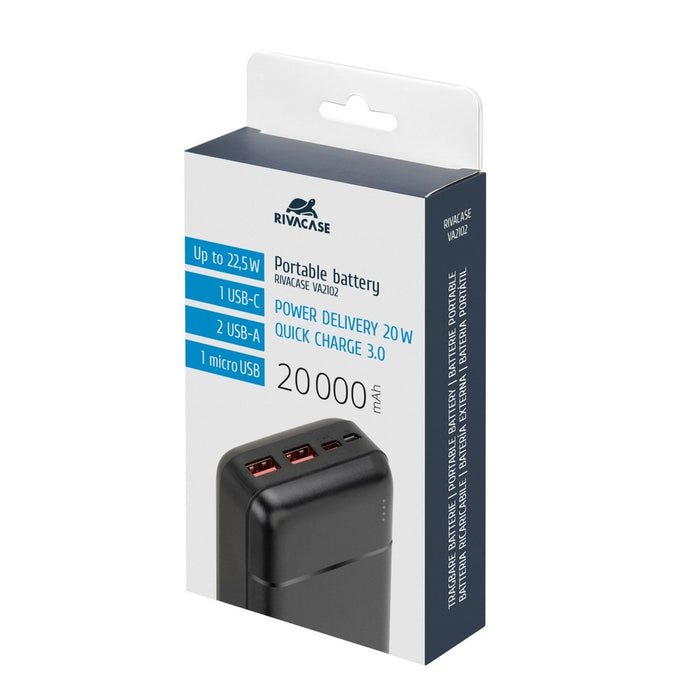 RIVACASE VA2102 (20000 mAh) black, QC/PD 22.5W portable battery