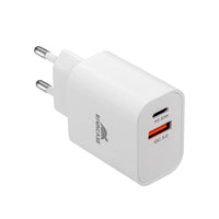 RIVACASE PS4102 WD5 EU wall charger white PD20W + QC3.0, USB-A + USB-C, with USB-C/Lightning cable