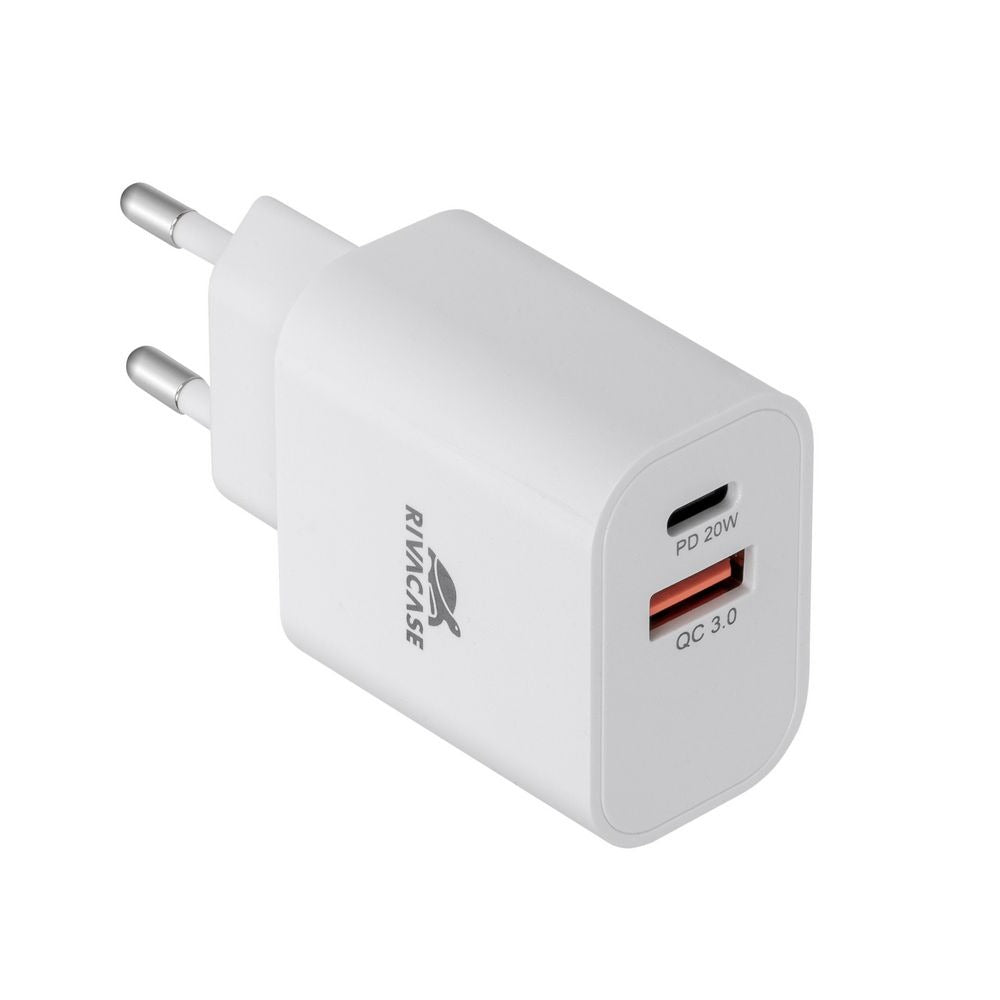 RIVACASE PS4102 WD5 EU wall charger white PD20W + QC3.0, USB-A + USB-C, with USB-C/Lightning cable