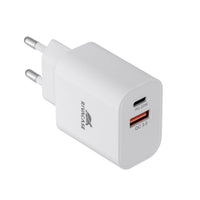 RIVACASE PS4102 WD5 EU wall charger white PD20W + QC3.0, USB-A + USB-C, with USB-C/Lightning cable