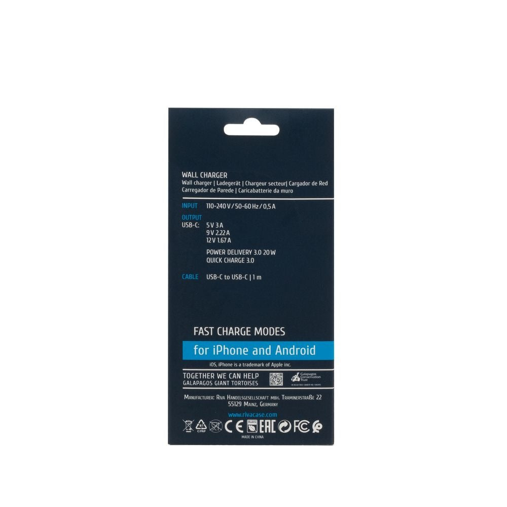 RIVACASE PS4101 WD4 EU wall charger white 20W PD 3.0/ 1 USB-C, with USB-C/USB-C cable