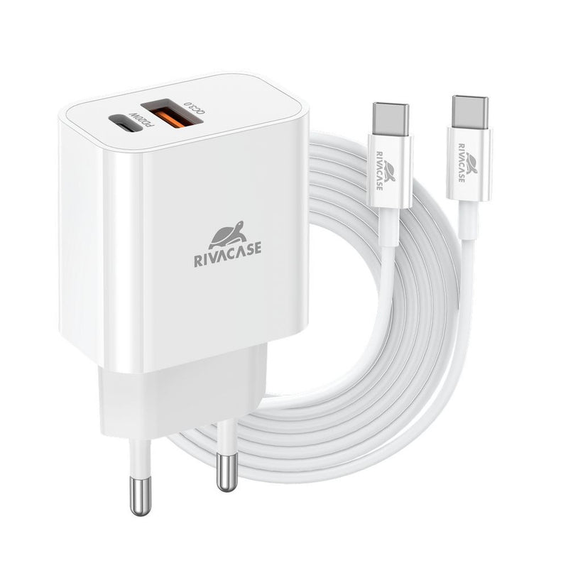 RIVACASE PS4102 WD4 EU wall charger white PD20W + QC3.0, USB-A + USB-C, with USB-C/USB-C cable