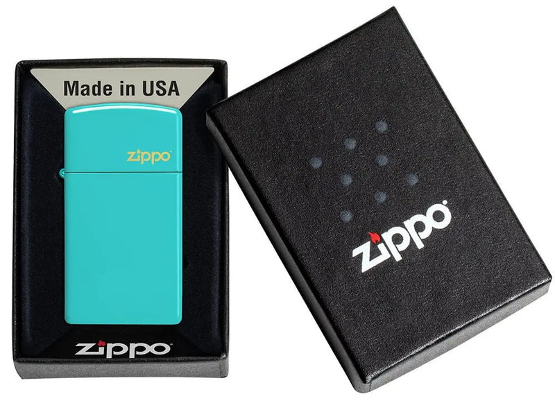 Slim Flat Turquoise Zippo Logo - 49529ZL