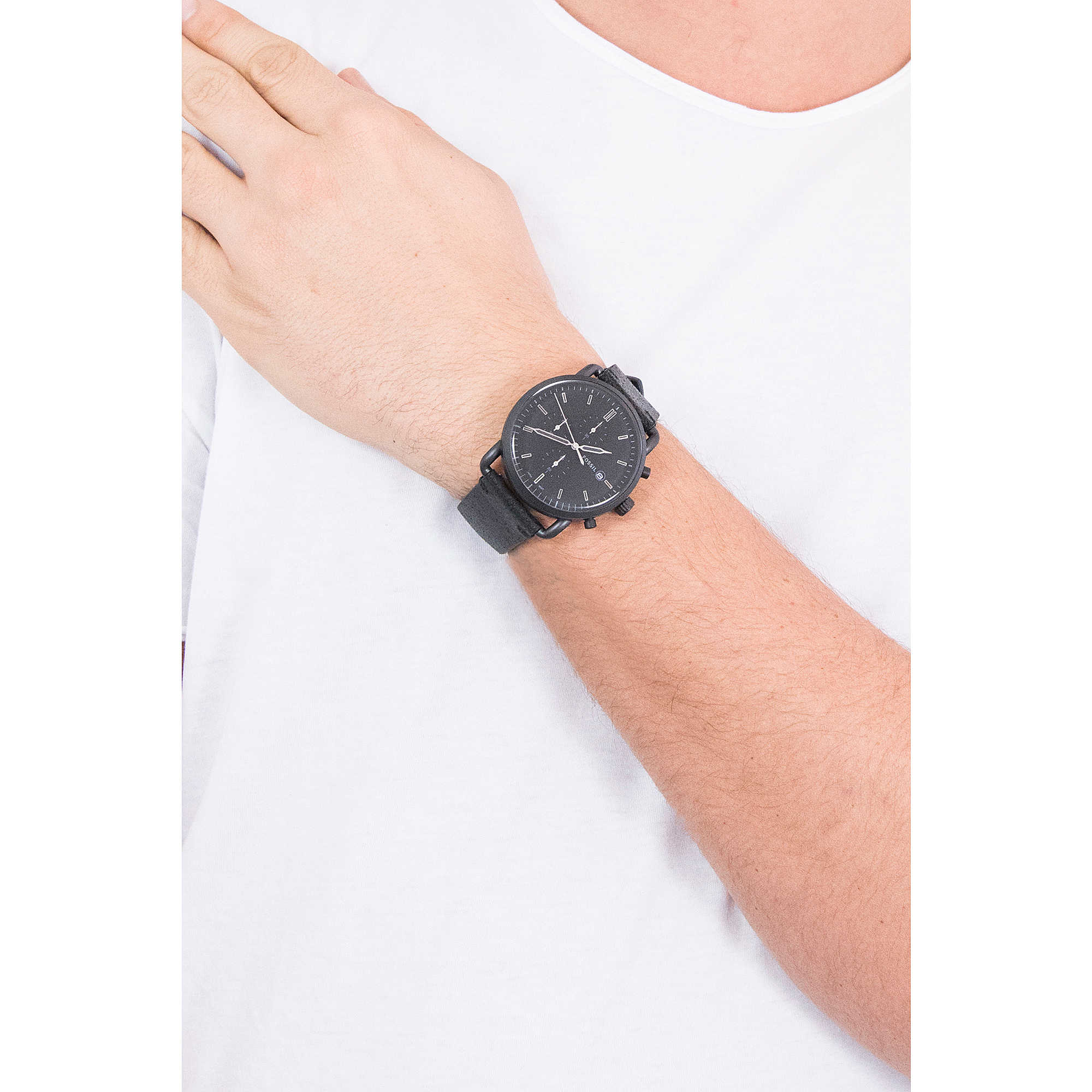 Commuter chronograph black hot sale leather watch